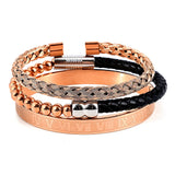 Men's Leather Bracelet Stainless Steel Roman Punk Rock Jewelry