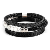 Men's Leather Bracelet Stainless Steel Roman Punk Rock Jewelry