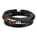 Men's Leather Bracelet Stainless Steel Roman Punk Rock Jewelry
