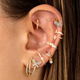 Crystal Zirconia Butterfly Hoop Earrings Tiny Pendant Water Drop Earrings