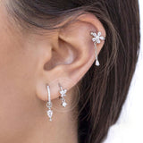 Crystal Zirconia Butterfly Hoop Earrings Tiny Pendant Water Drop Earrings