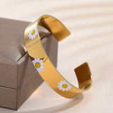 Colorful Flower Enamel Bracelet 18K Plated Bangle for Women
