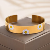 Colorful Flower Enamel Bracelet 18K Plated Bangle for Women