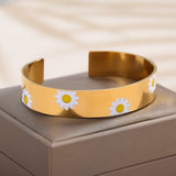 Colorful Flower Enamel Bracelet 18K Plated Bangle for Women