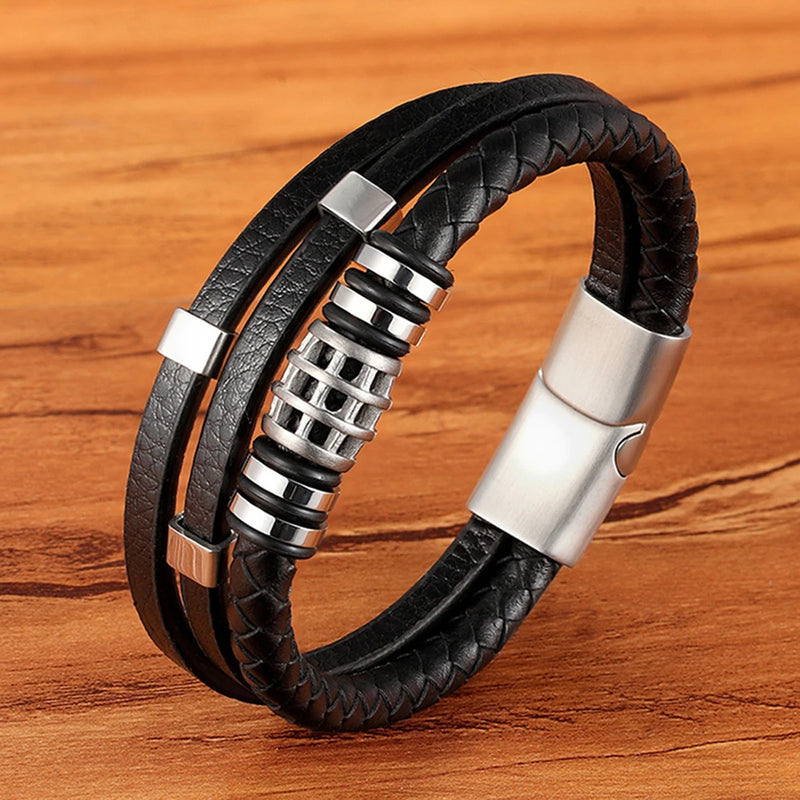 Stainless Steel Leather Bracelet Friendship Buddha Bracelet for Men