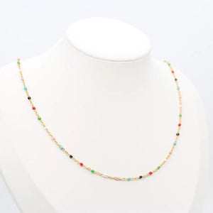 Enamel Link Cable Chain Necklace Stainless Steel Multicolor Jewelry 60-50cm
