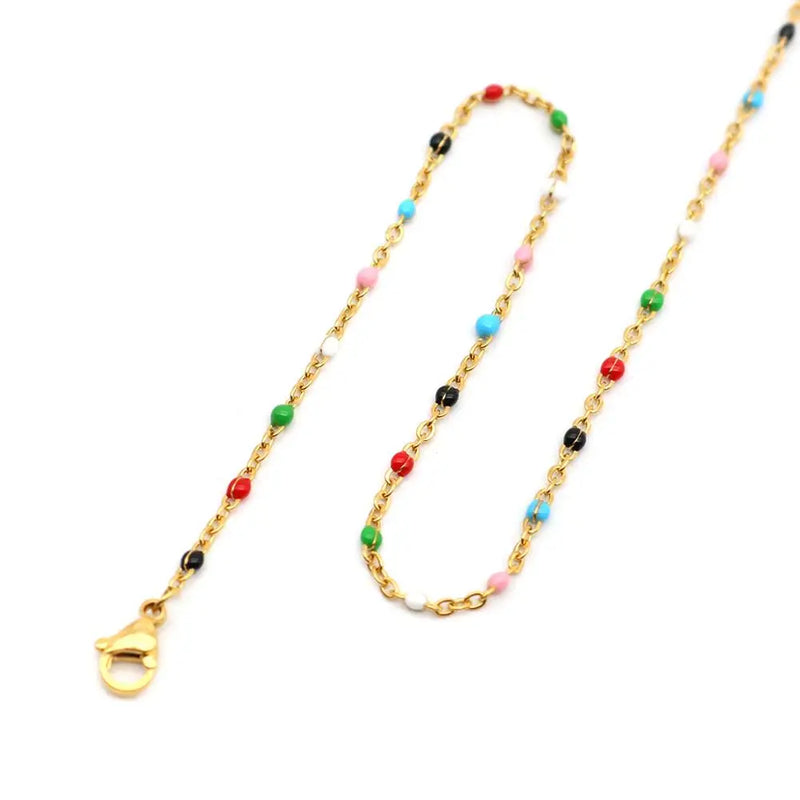 Enamel Link Cable Chain Necklace Stainless Steel Multicolor Jewelry 60-50cm