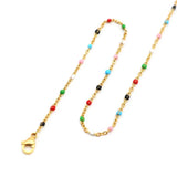 Enamel Link Cable Chain Necklace Stainless Steel Multicolor Jewelry 60-50cm