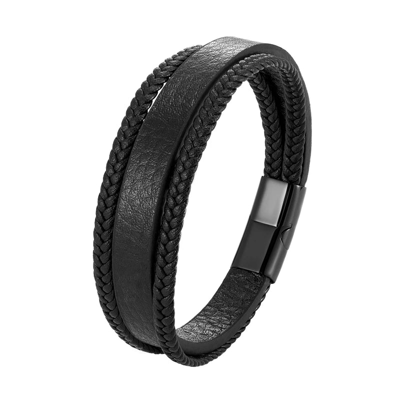 Stainless Steel Magnetic Men Bracelet Leather Braided Punk Rock Bangle