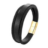 Stainless Steel Magnetic Men Bracelet Leather Braided Punk Rock Bangle