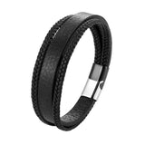 Stainless Steel Magnetic Men Bracelet Leather Braided Punk Rock Bangle
