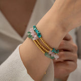Pink Stone Chips Beaded Bracelet for Women