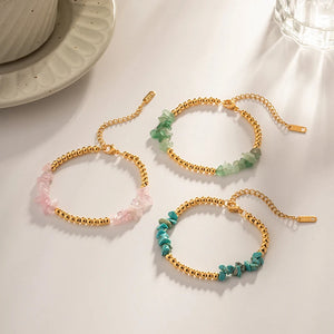 Pink Stone Chips Beaded Bracelet for Women