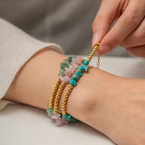 Pink Stone Chips Beaded Bracelet for Women