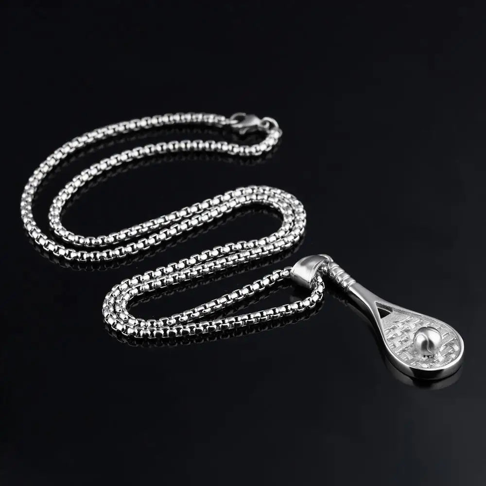Stainless Steel Tennis Racket Pendant Necklace