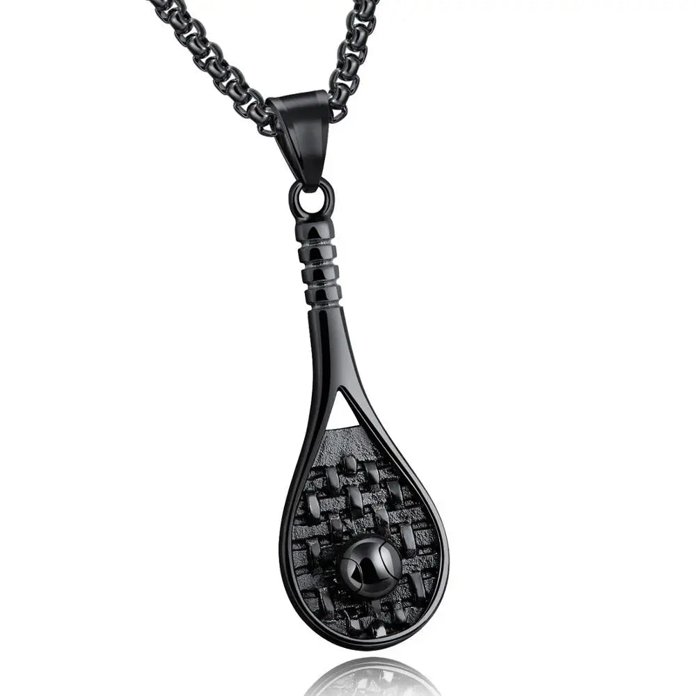 Stainless Steel Tennis Racket Pendant Necklace