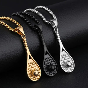Stainless Steel Tennis Racket Pendant Necklace