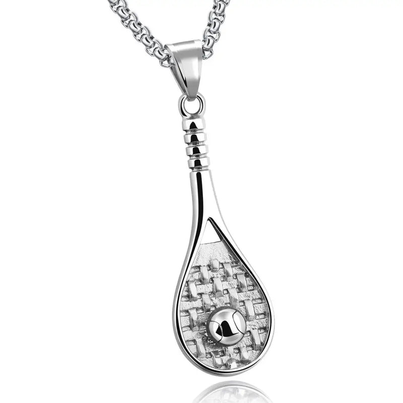 Stainless Steel Tennis Racket Pendant Necklace