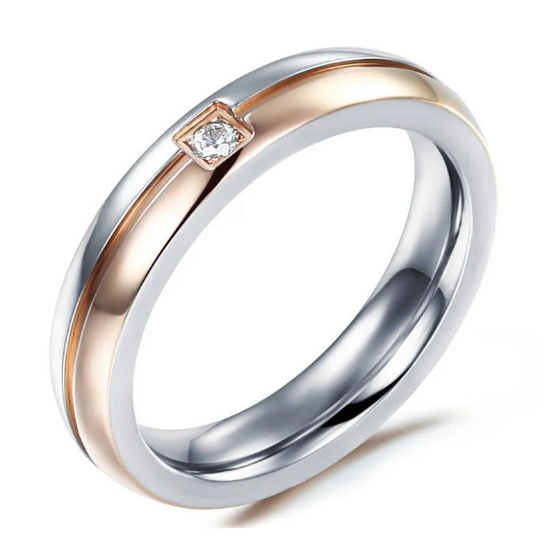 Stainless Steel Zircon Couple Rings Wedding Engagement CZ Ring