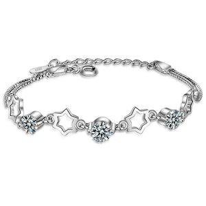 Purple/White Crystal Star Bracelet&Bangle 925 Sterling Plata Jewelry