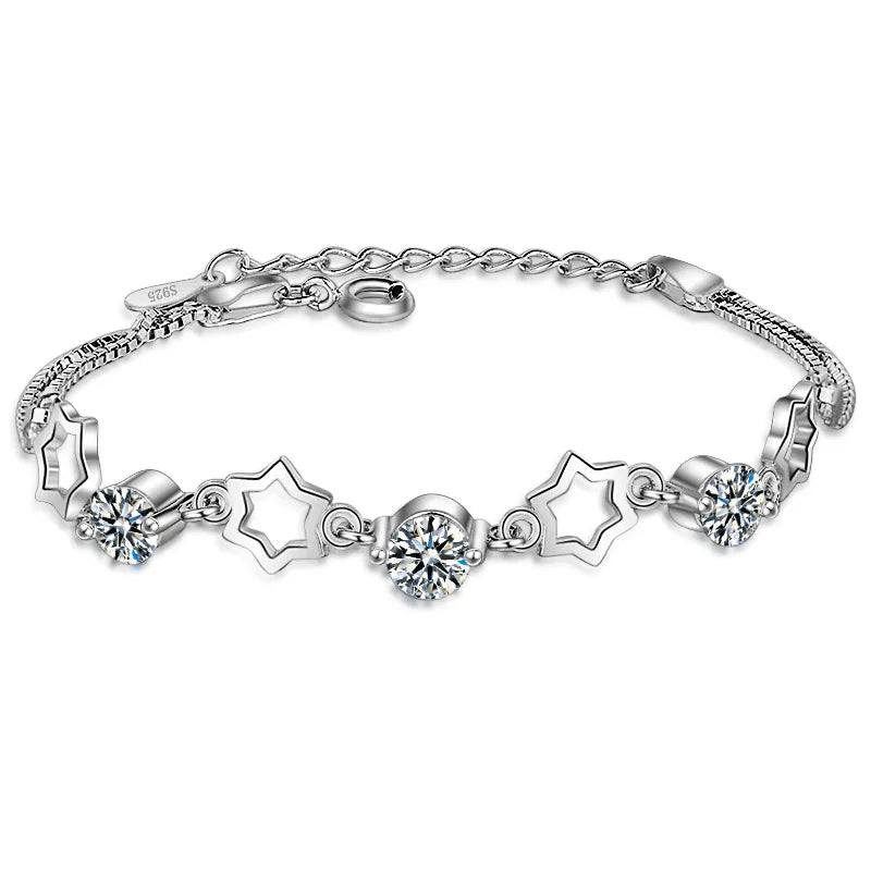 Purple/White Crystal Star Bracelet&Bangle 925 Sterling Plata Jewelry