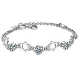 Purple/White Crystal Star Bracelet&Bangle 925 Sterling Plata Jewelry