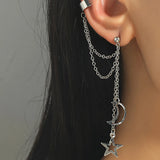 Stars Moon Clip Earrings Ear Hook Metal Ear Clips Double Pierced Earring