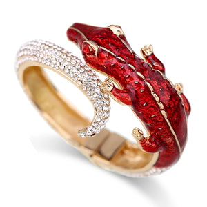 Crocodile Bangle Cuff Bracelet Antique Plated Rhinestone Animal Women Bracelet