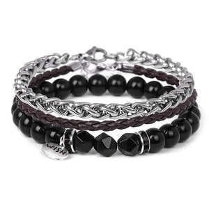 Steel Alloy Chain Bracelet with Natural Stone Beads