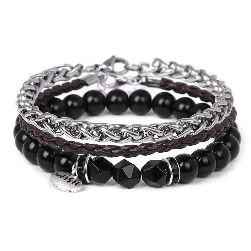 Steel Alloy Chain Bracelet with Natural Stone Beads