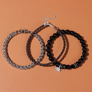 Steel Alloy Chain Bracelet with Natural Stone Beads