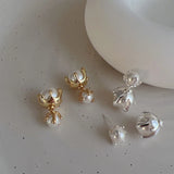 Liquid Metal Pearl Stud Earrings Retro Style Women's Jewelry