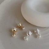 Liquid Metal Pearl Stud Earrings Retro Style Women's Jewelry