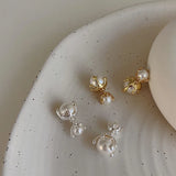 Liquid Metal Pearl Stud Earrings Retro Style Women's Jewelry