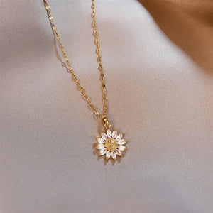 Sunflower Clavicle Necklace Choker For Women Leaf Feather Shining Crystal