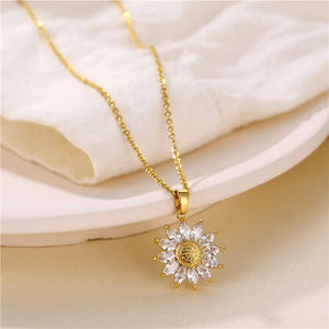 Sunflower Clavicle Necklace Choker For Women Leaf Feather Shining Crystal