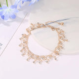 Rhinestone Tassel Anklet for Women Beach Barefoot Chain Jewelry