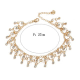 Rhinestone Tassel Anklet for Women Beach Barefoot Chain Jewelry