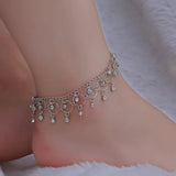 Rhinestone Tassel Anklet for Women Beach Barefoot Chain Jewelry