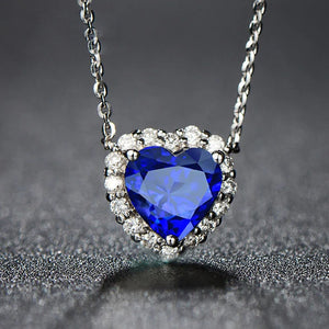 925 Silver Sapphire Zircon Heart Pendant Necklace