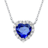 925 Silver Sapphire Zircon Heart Pendant Necklace