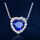925 Silver Sapphire Zircon Heart Pendant Necklace