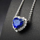 925 Silver Sapphire Zircon Heart Pendant Necklace