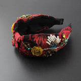 Temperament Fabric Rhinestone Headband Ladies Rice Beads Flower Personality