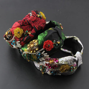 Temperament Fabric Rhinestone Headband Ladies Rice Beads Flower Personality