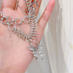 Metal Butterfly Pendant Necklace Vintage Insect Choker Jewelry
