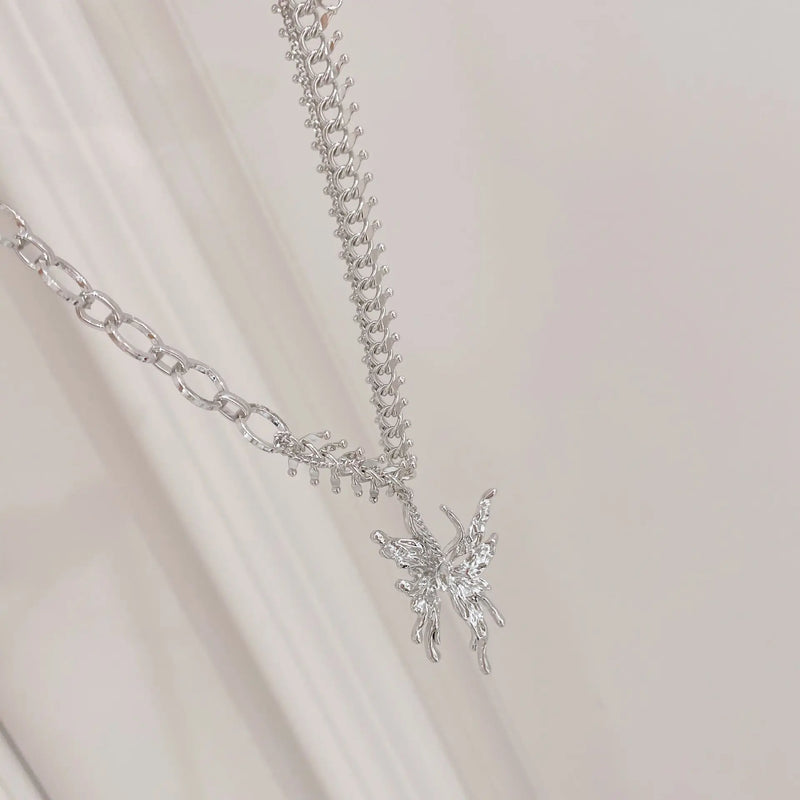 Metal Butterfly Pendant Necklace Vintage Insect Choker Jewelry