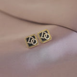Square Letter Earrings Gift Party Wedding Woman Jewelry Stud Earrings