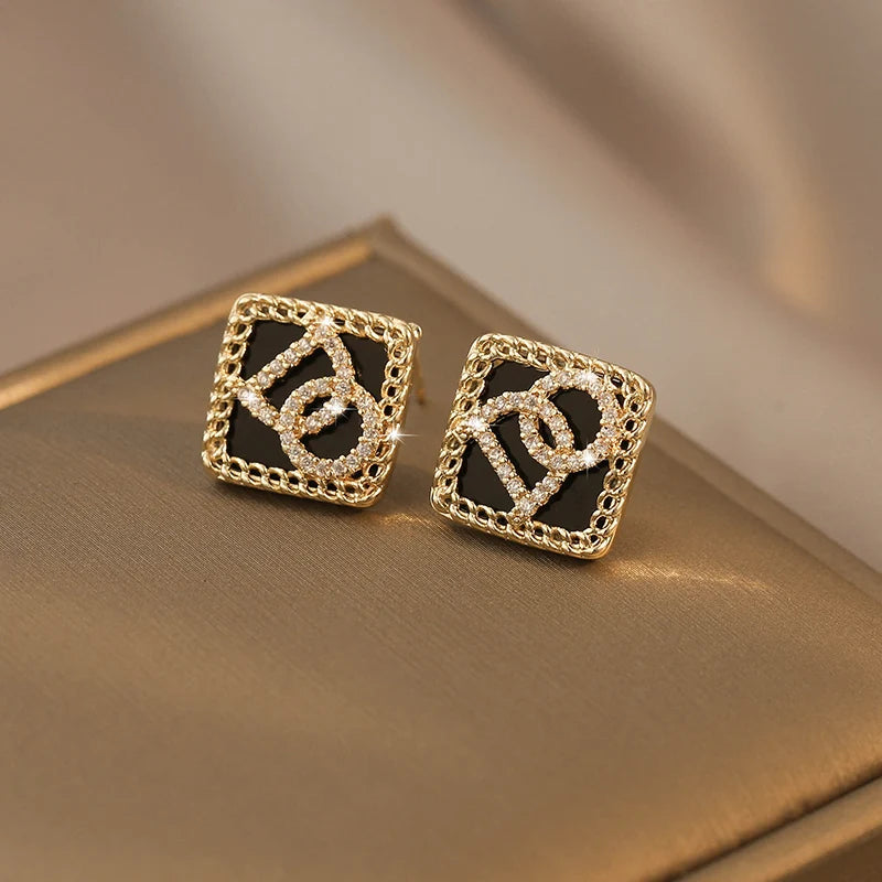 Square Letter Earrings Gift Party Wedding Woman Jewelry Stud Earrings