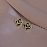 Square Letter Earrings Gift Party Wedding Woman Jewelry Stud Earrings